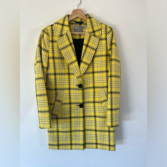 ASOS Yellow & Black Plaid Long Preppy Blazer Size 2 - Picture 1 of 10